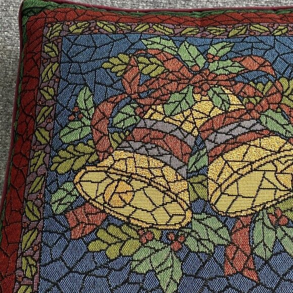 Vintage 90s Riverdale Christmas Tapestry Throw Pillow Bells Ornaments 16x16 USA - Picture 4 of 11